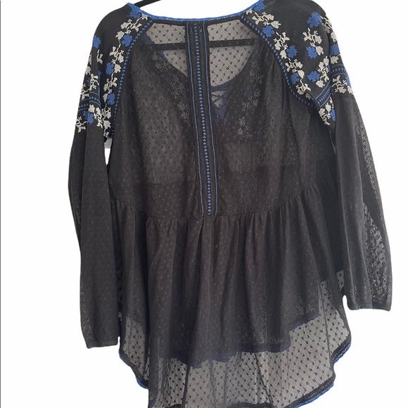 Free People See Through, peasant top Black M - Picture 2 of 3